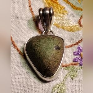 Vintage Super Manifestation Epidote in 925 Silver Earth Pendant with Free Cord